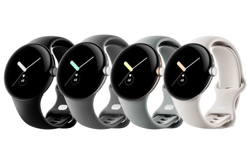 Man sieht die verschiedenen Farben der Google Pixel Watch.